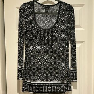 INC International Concepts Black and White Long Sleeve Top